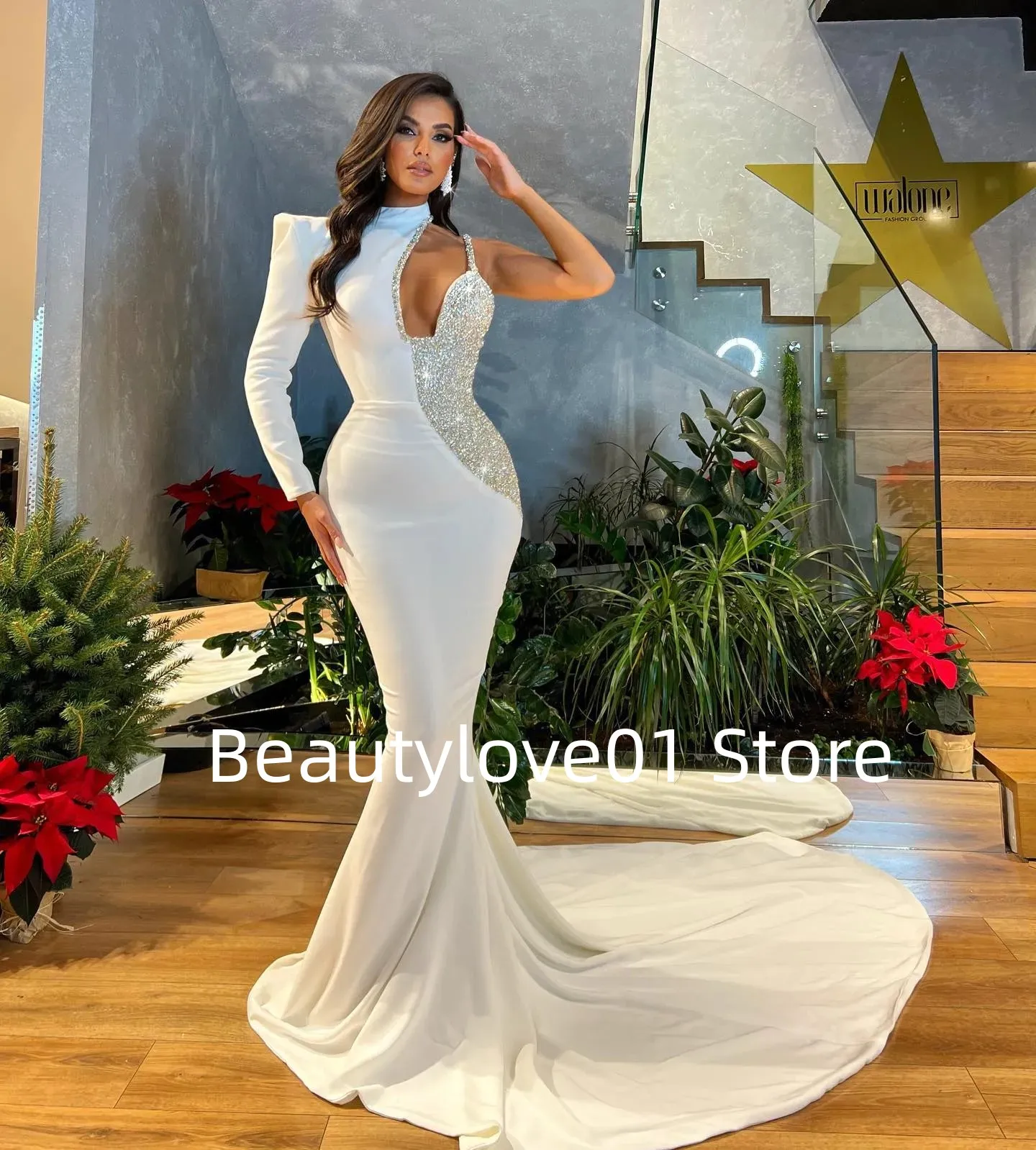 Luxury Mermaid Sexy Evening Dress 2024 One Shoulder Sleeve Beaded Women's Formal Party Dress Temperament Evening Prom Dress