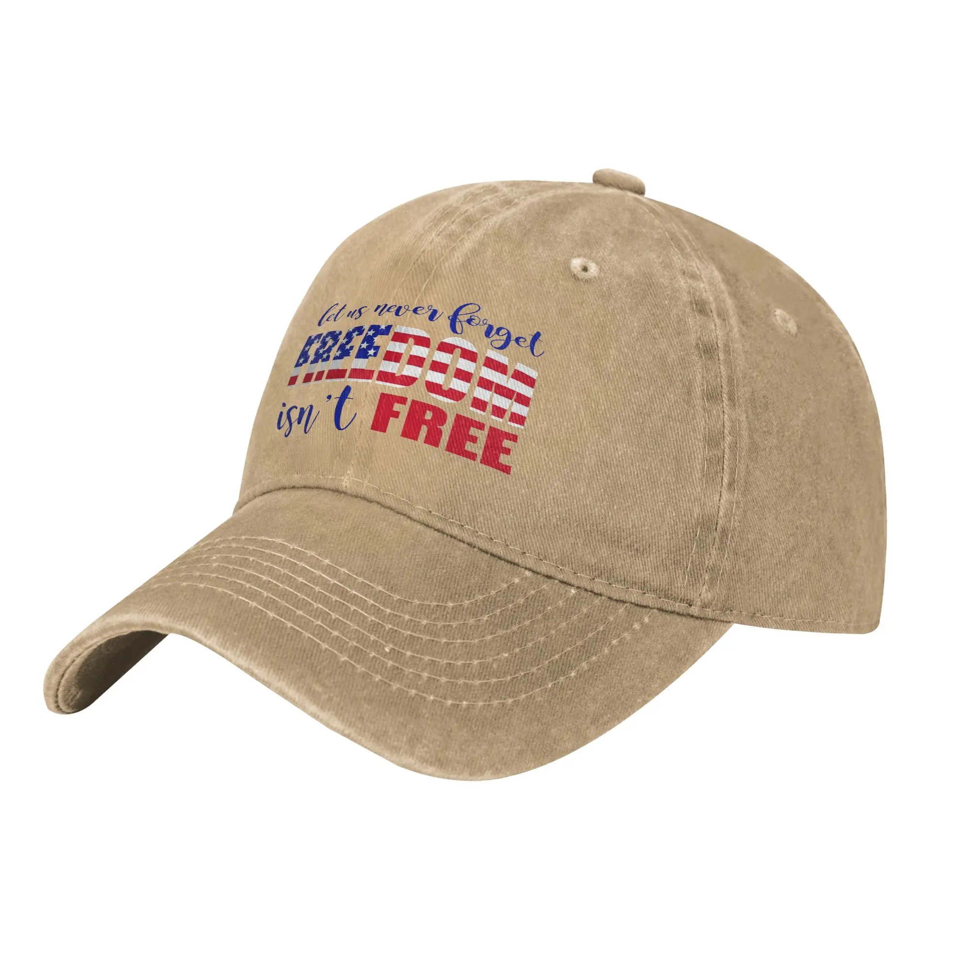 Men Women May We Never Forget Freedom Isn't Free Print Hats Vintage Distressed Washed  Baseball Cap Adjustable