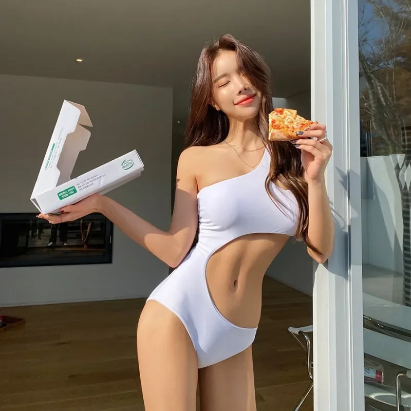 

Sexy Hollow out Single Shoulder Bikini Pure Color One Piece Swimsuit for Women Hot Sale Of The Season New Arrival Elegant Swimwe