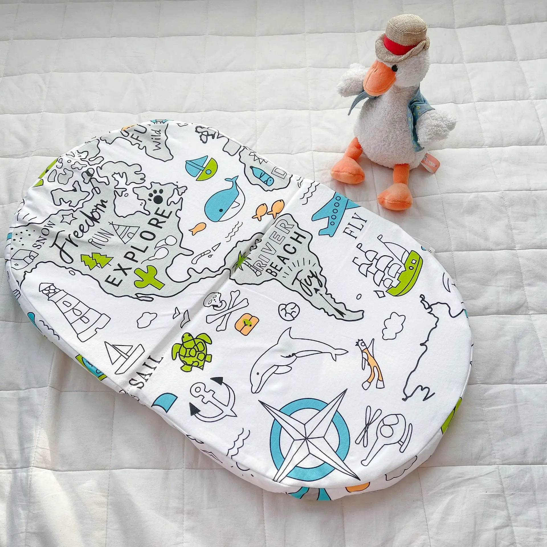 Ins new printed sponge cushion special cushion for baby sleeping basket out portable baby basket mattress.