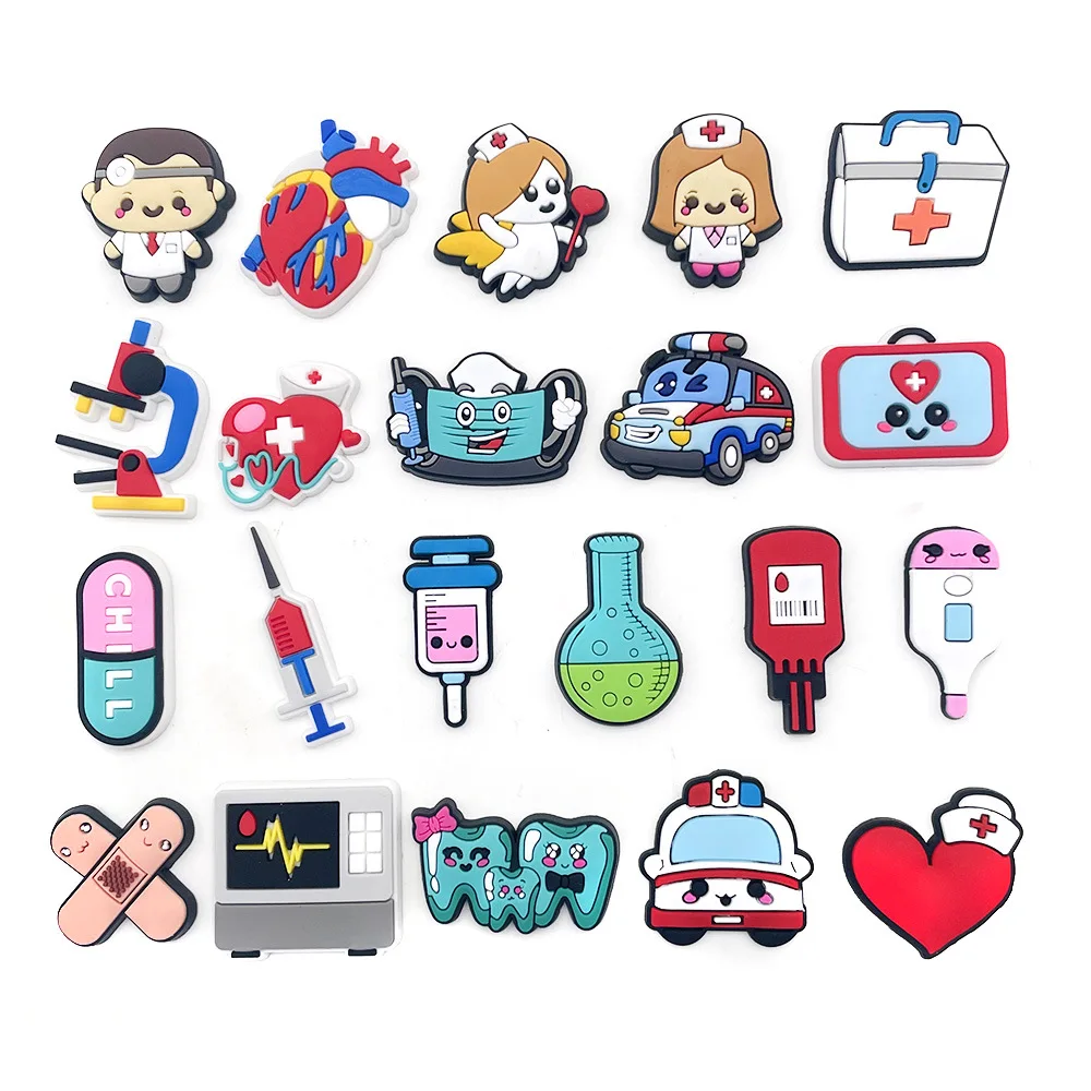21Pcs Cartoon Healthcare Series Shoe Charms for Clogs Sandals Decoration Slippers Accessories for Children Girls Party Gifts
