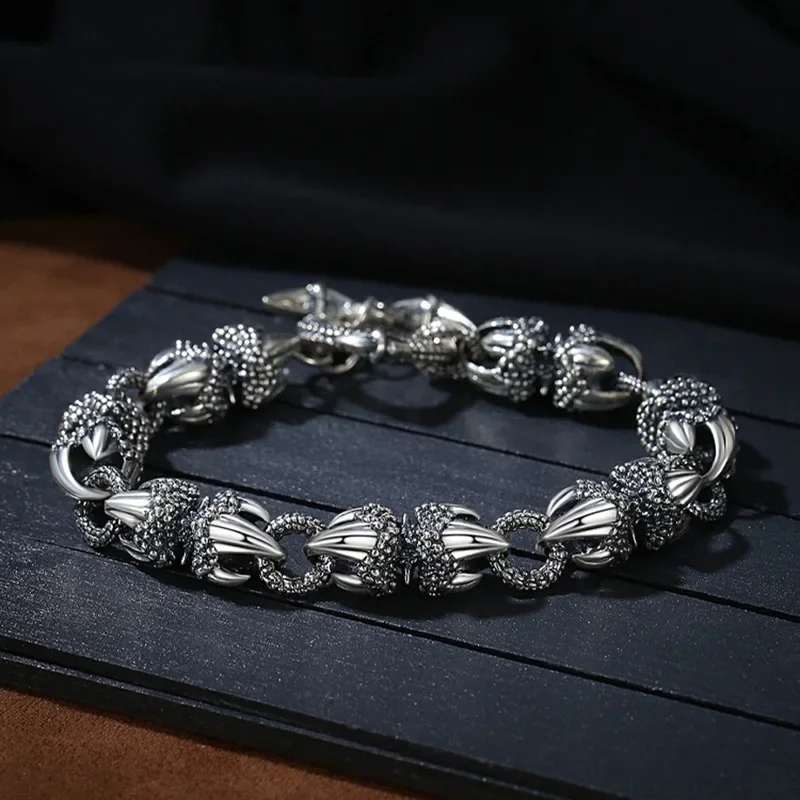 

Domineering Retro S925 Sterling Silver Dragon Claw Bracelet Men's Handmade Trendy Vajra Pestle Premium Luxury Jewelry Accessory