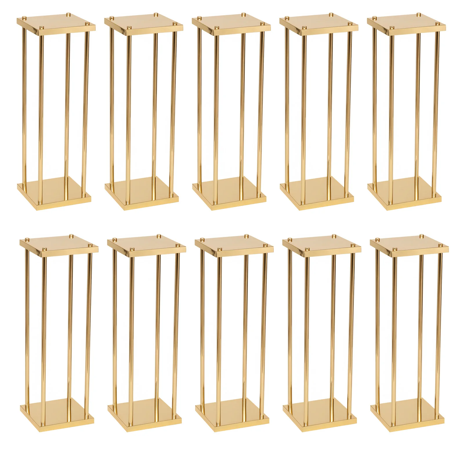 

10 Pcs Gold Floor Metal Column with Plates Tall Geometric Floral Vase Stand 23.62x7.87x7.87in for Home Party Table Events Decor