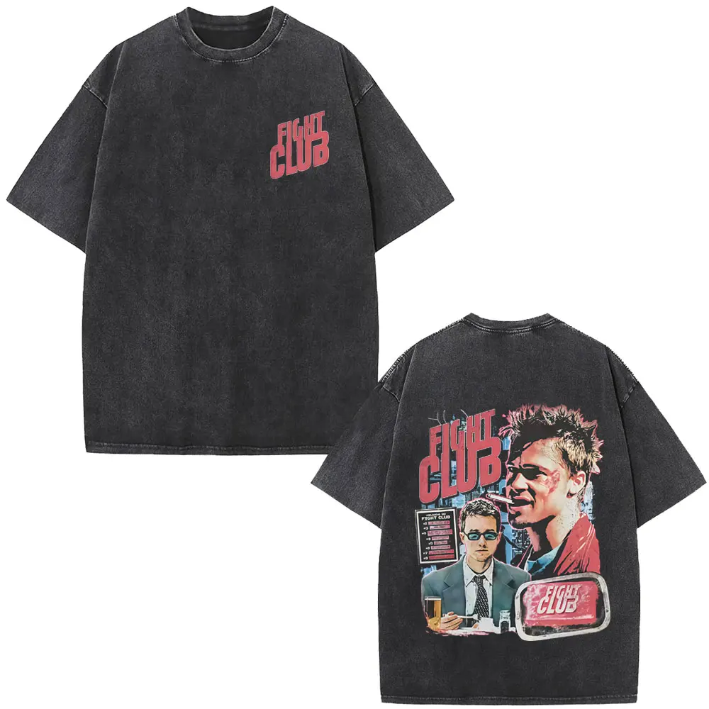 

Washed Vintage TV Fight Club Graphic T-shirt Men Women Casual Prue Cotton Short Sleeve T-shirts Men's Retro Oversized T Shirts