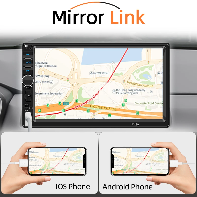 Hippcron Universal 1 Din Car Autoradio 7 Inch Touch Screen MP5 Player FM Bluetooth USB AUX Input Mirror Link ISO Power