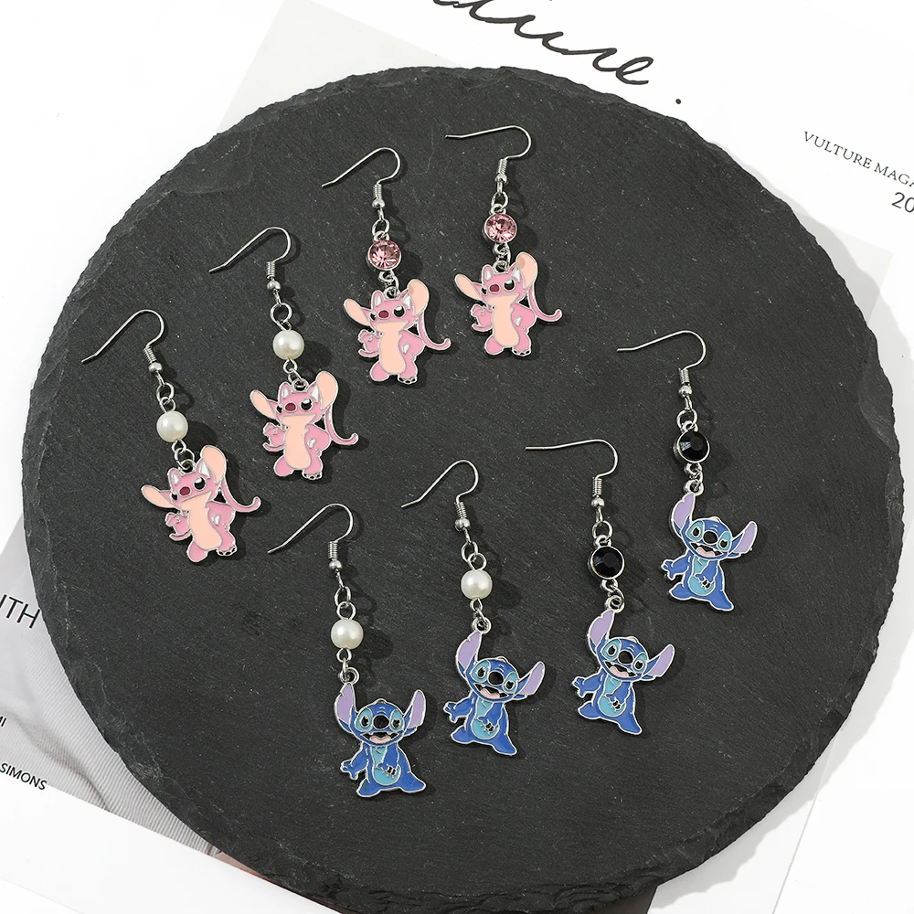 Disney Cartoon Stitch and Angel Couple Drop Earrings Women Cute Figure Pendant Earrings Fashion Jewelry Party Accessories Gift