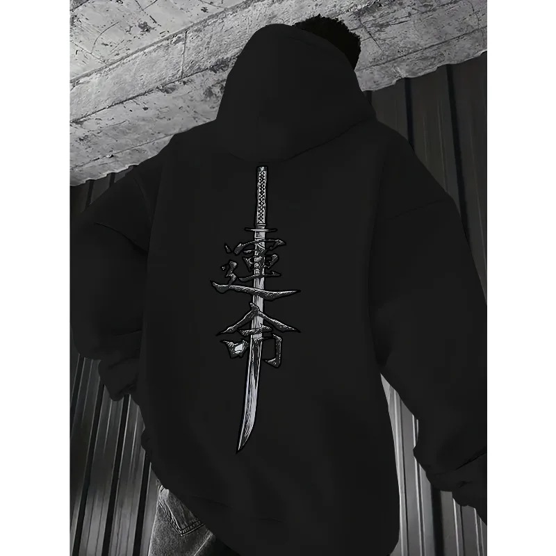 Men's Japanese Samurai Sword Anime Hoodie - Deep Samurai Sword Printed Hoodie Punk Style Hoodie