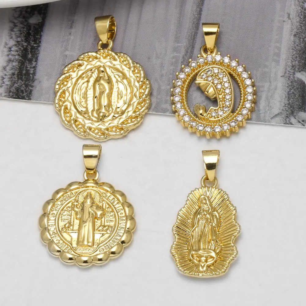 OCESRIO Virgin Mary San Benito Medal Gold Plated Copper Catholic Religious Pendant for Necklace Jewelry Making Component pdtb994