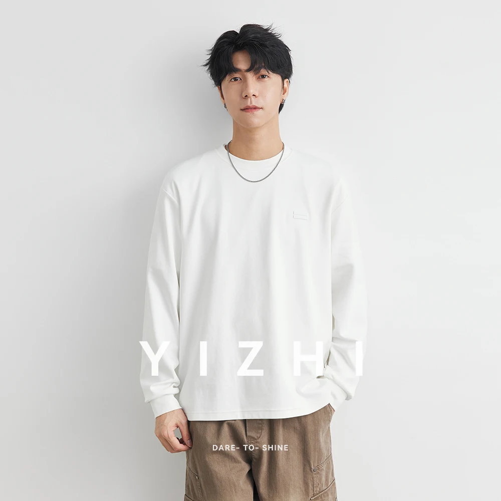 Fashion Men's Round Neck Embroidery Pattern Long Sleeve T-shirt Autumn New Style Solid Color Loose Comfortable Top Quality Men