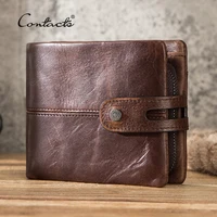 CONTACT'S, billeteras informales para hombre, monedero corto de cuero Crazy Horse, billetera con diseño de cerrojo, carteras de mano de cuero de vaca, Carteiras masculinas