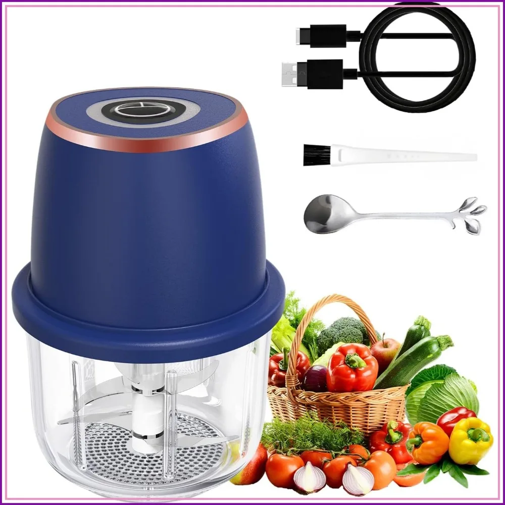 Electric Garlic Chopper, Mini Food Processor, 350ml Portable USB Rechargeable, Easy Clean Glass Container