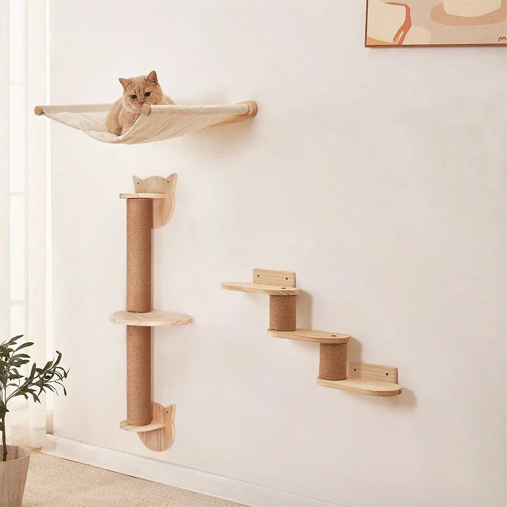 

Wall cat climbing frame sisal claw grinding column hammock solid wood pedal combination cat climbing rest claw grinding