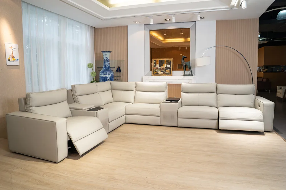#1 Modern Luxury Genuine Leather Power Recliner Sofa Set L Shape Zero Wall Living Room Home Theater Usb Charging Port Led Lights