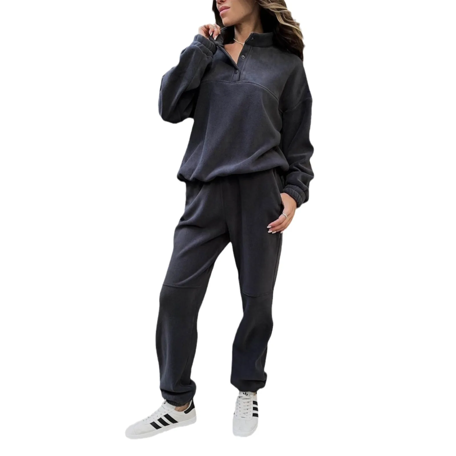 Autumn and Winter Women\'s New Casual Hoodie Set Women\'s Solid Color Fleece Top and Pants Two-piece Set