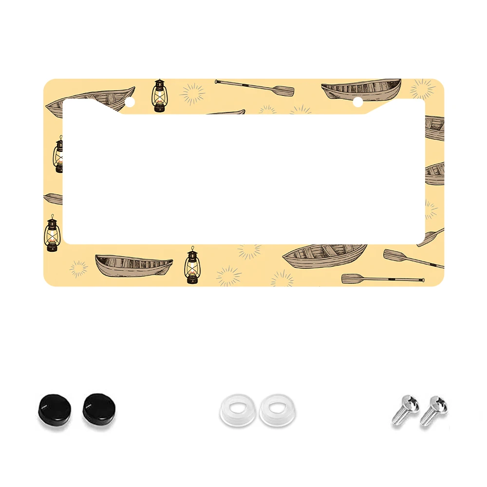 

1 шт. коричневая рамка номерного знака в стиле ретро с 2 отверстиями и рисунком лодки и фонаря, алюминиевый материал, 6x12 дюймов, включает комплект винтов