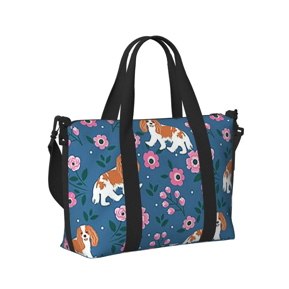 

Blenheim Cavalier King Charles Spaniel Playing Beach Travel Bag Tote Bags for Gym Sport Women Shopping Duffle Shoulder Bag