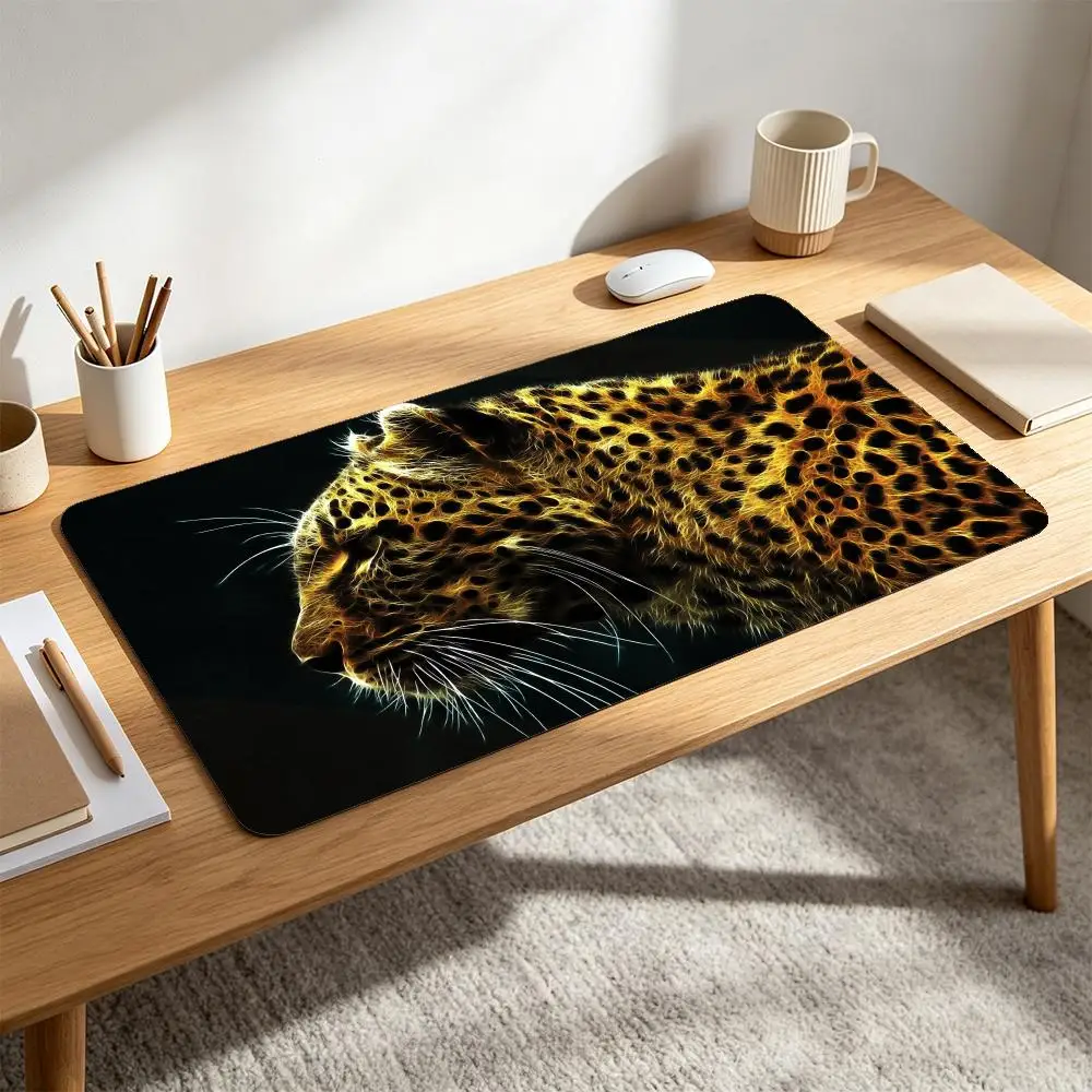 Large Fierce Artistic Gaming Mouse Pad Base Wild Neon Glow Leopard Cheetah Animal Portrait office desk accessories