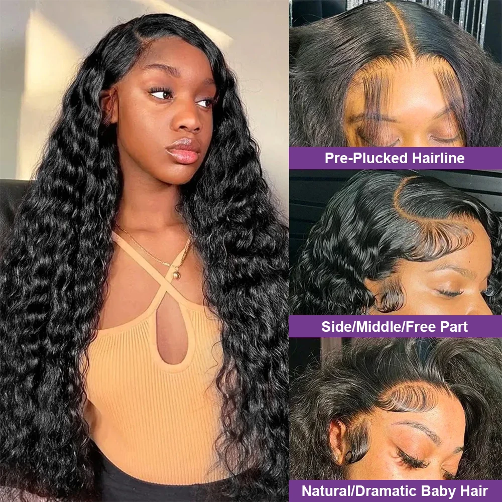 250 Density 13x4 13x6 Hd Loose Deep Wave Human Hair Wigs 28 30 38 Inch Water Curly 360 Lace Front Human Hair Wigs 100% For Women