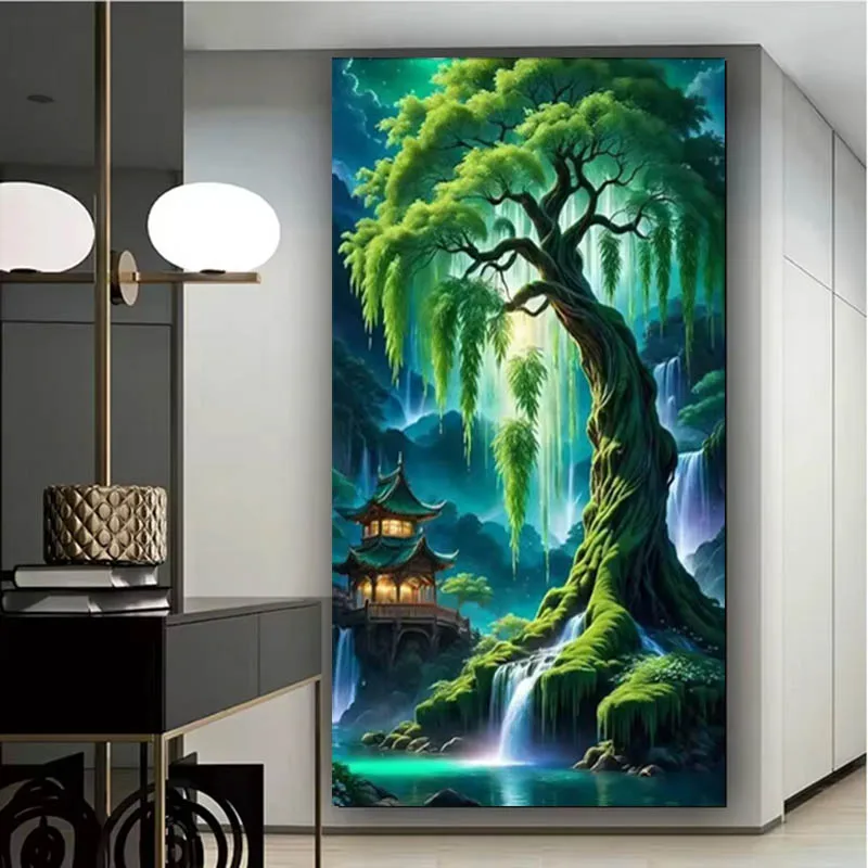 

Древо жизни 5D Diy Алмазная картина Комплект Зеленое дерево Пейзаж Полный квадратный круглый дрель Алмазная мозаика Искусство украшения дома