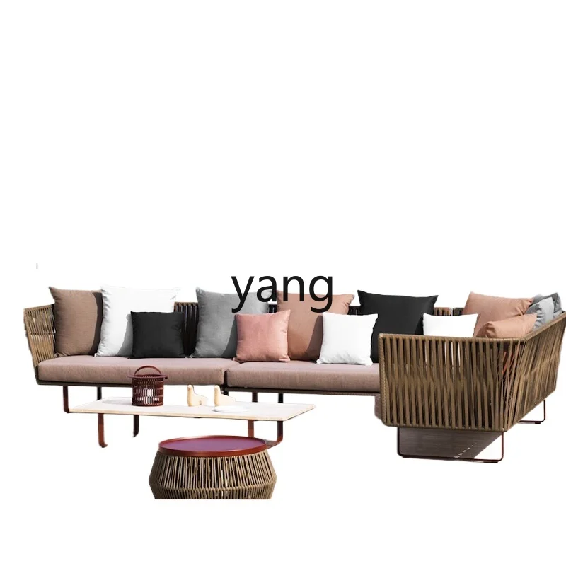 Yjq Courtyard Outdoor Sofa Rattan Chair Outdoor Waterproof Outdoor Roof Rattan Sofa Combination