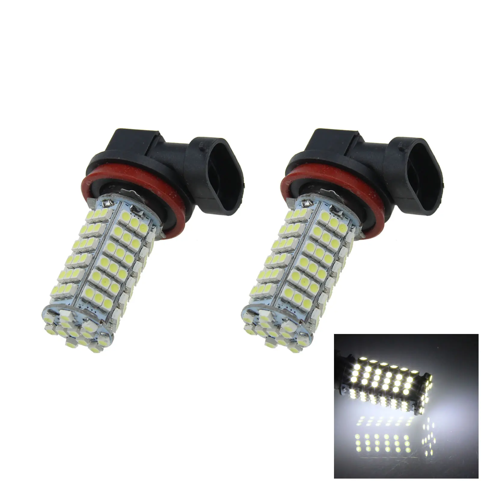 2x White AUTO H11 Tail Lamp Front Light 102 Emitters 1210 SMD LED PGJ19-10 H205-W