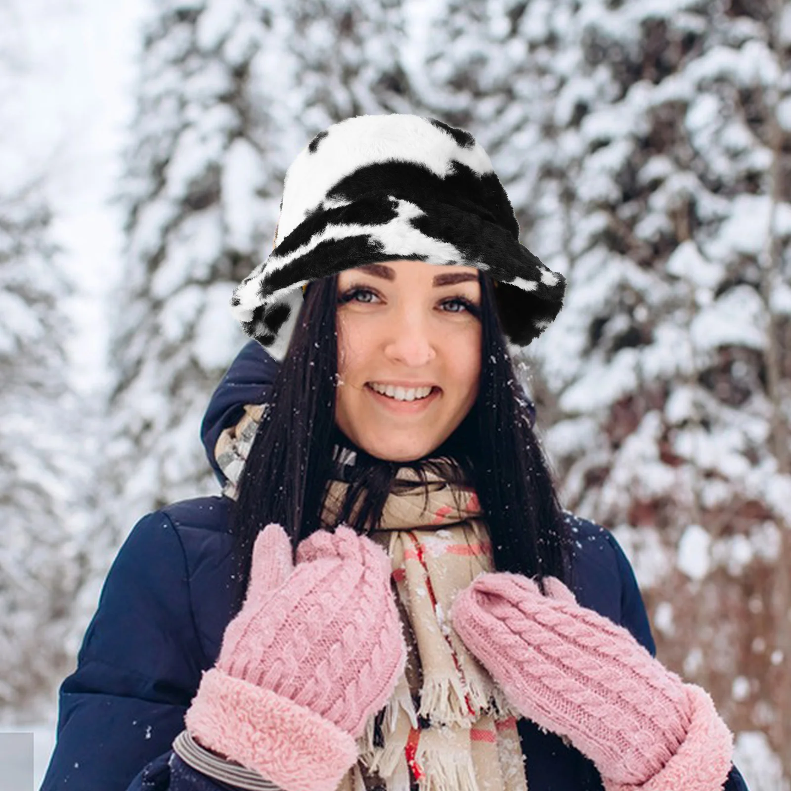 

1pc Female Wool Hat Cow Pattern Warm Winter Skiing Cap Lightweight Beanie Hat For Autumn Winter Wear Fashionable Headwear