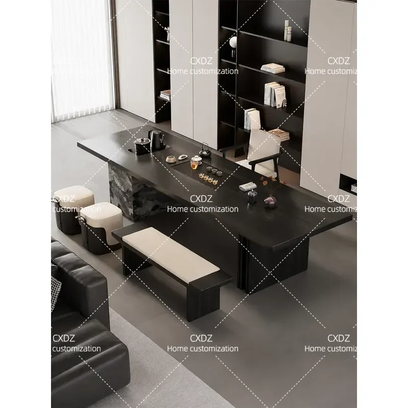 Italian Minimalist Solid Wood Tea Table Desk Integrated Dual Purpose Light Luxury Simple Modern Premium