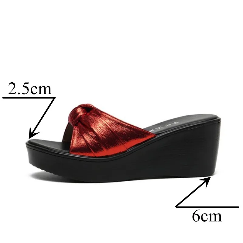 Plus Size 32-43 Medium Heels Platform Shoes Silver Slippers Summer 2024 Womens Chunky Wedges Slides for Office Beach Wedding