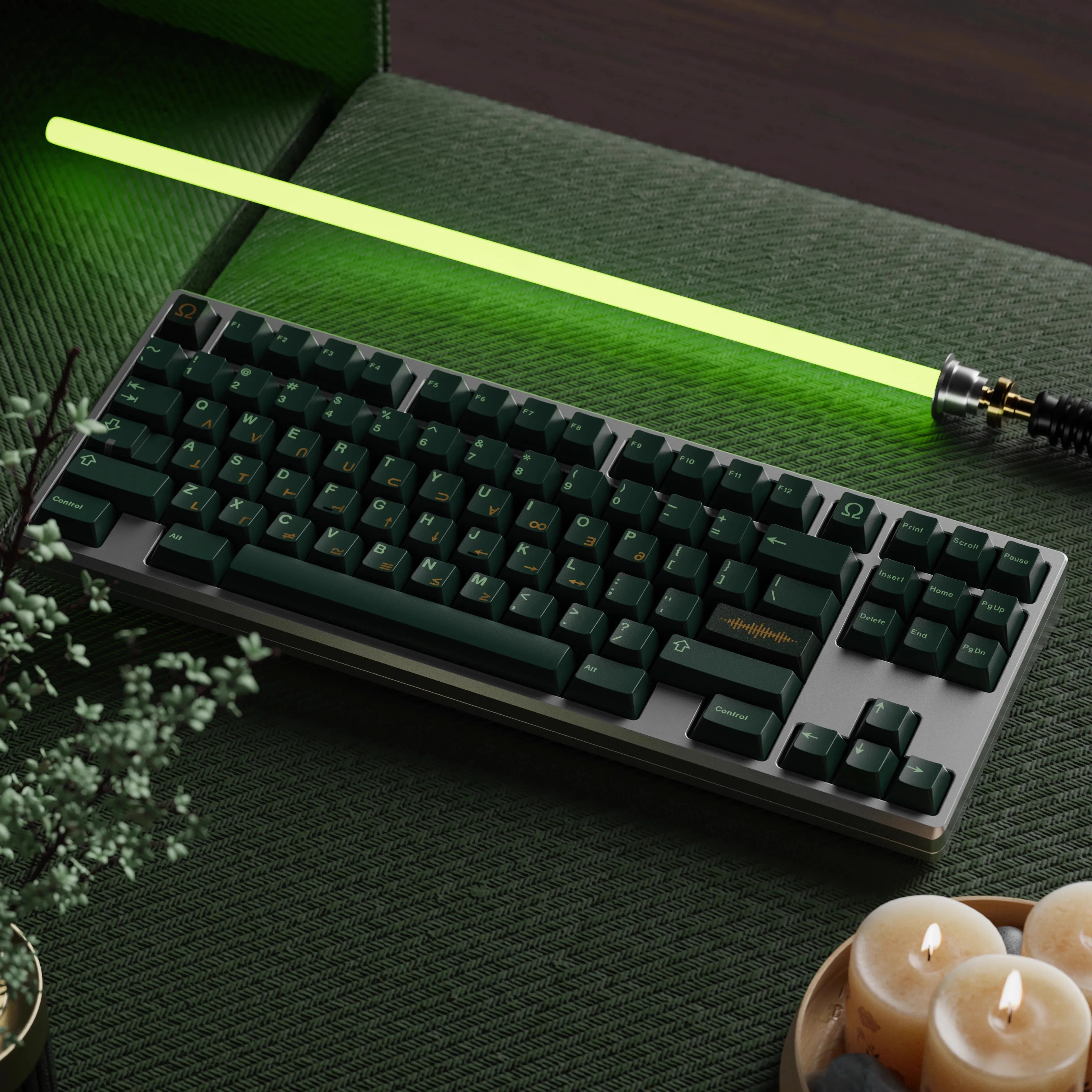 KKB OHM: Zielone Keycapy Tematyczne ABS Sub Keycap Personalizowane Profil Cherry Niestandardowe Keycapy Gamingowe do Klawiatur Mechanicznych na Prezent