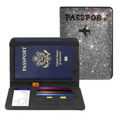 Rhinestone Ladies Key Purse Bag Passport Holder Cover Traveling Passport Case Women Bling Card Case for Passport ID Credit Card