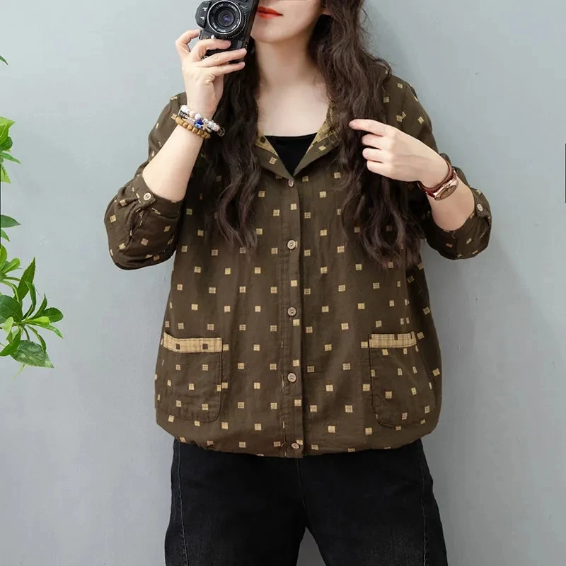 New 2022 Spring Autumn Cotton And Linen Coat Women\'s Literary Retro Hooded Linen Top Casual Printing Jacket Outerwear Female