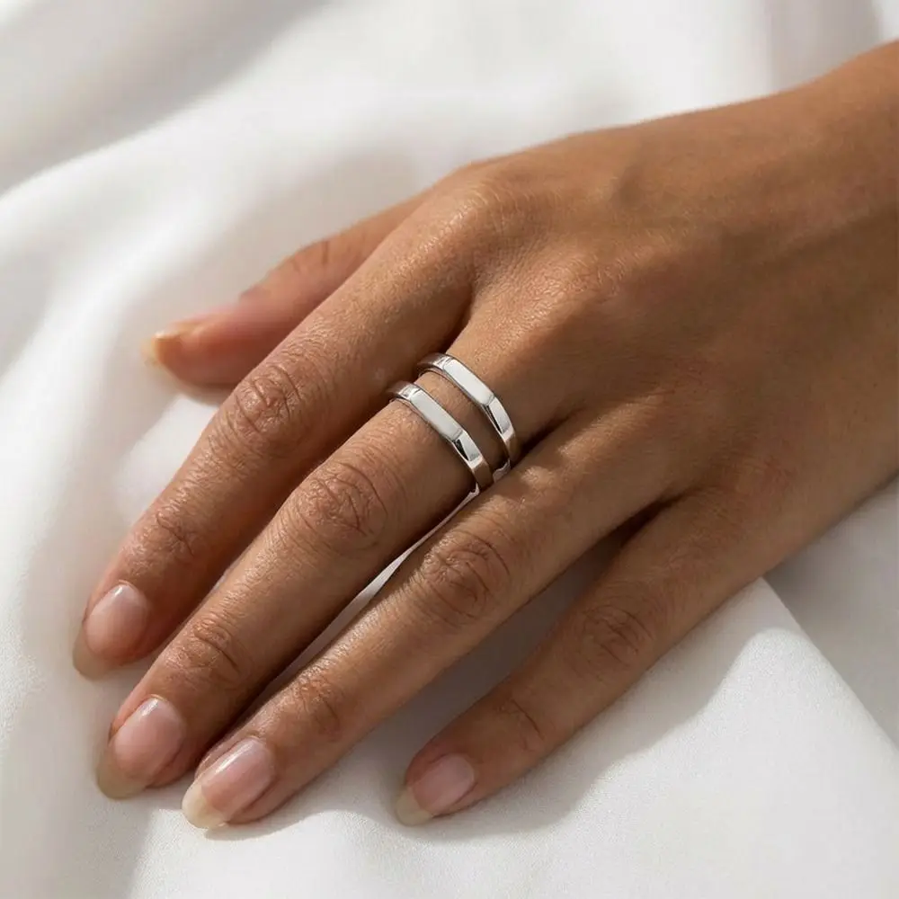 Minimalist Hollowed Adjustable Double-layer Ring Resizable Metal Line Smooth Ring Smooth Line Geometry Jewelry Gifts