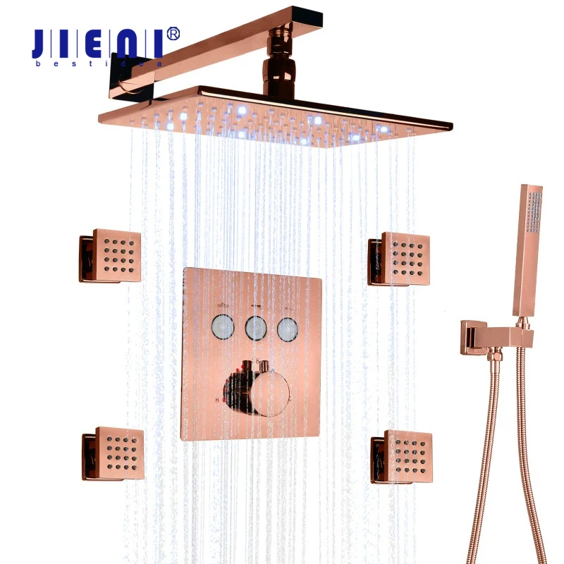 

JIENI SPA Набор смесителей для душа с дождевой насадкой, термостатическая светодиодная душевая система, смеситель для душа со скрытой установкой и большой насадкой для душа 11*7 дюймов