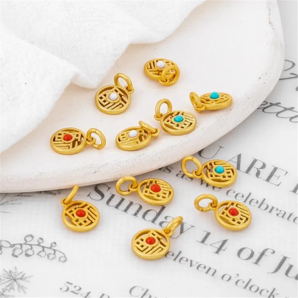 18k Matte Gold Color-preserving Zircon Matte Hollow Fu Character 8mm Tag Bracelet Necklace DIY Jewelry Pendant