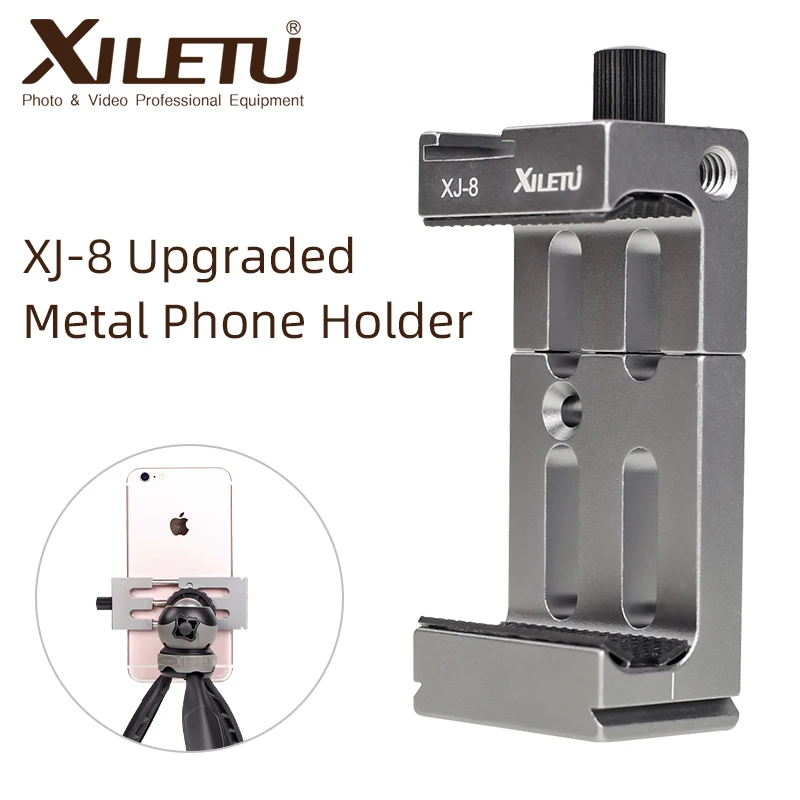 

XILETU XJ-8 Tripod Head Bracket Mobile Phone Holder Clip For Phone Flashlight Microphone With Spirit level and Cold Shoe Mount
