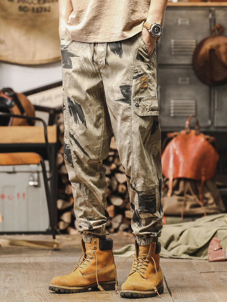 

Jir Summer Ice Silk Cool Feeling Outdoor Camouflage Casual Pants Men's American Trendy Loose Large Size Cargo Pants