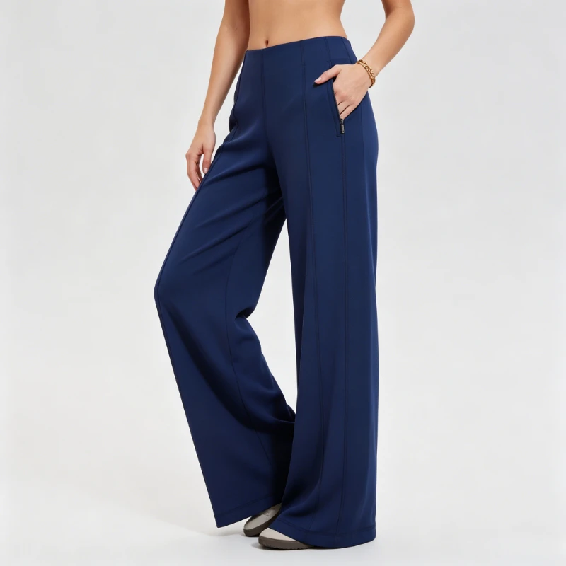 Women Wide Leg Yoga Pants Zip Pocket Loose Straight Trousers Running Cycling Gym Daily Outdoor Athletic Long Workout Pants