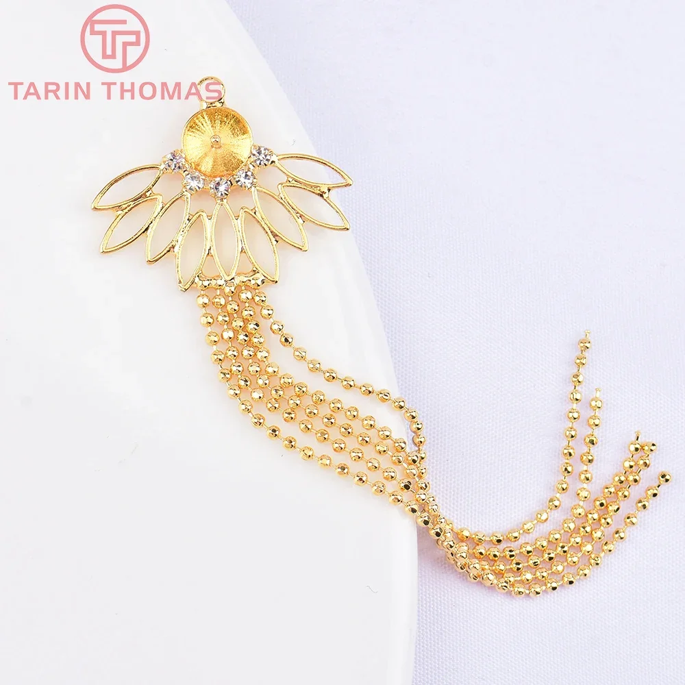 (5688)2PCS Length 7.5CM 24K Gold Color Brass with Zircon Tassel Pendants High Quality DIY Jewelry Making Findings Wholesale