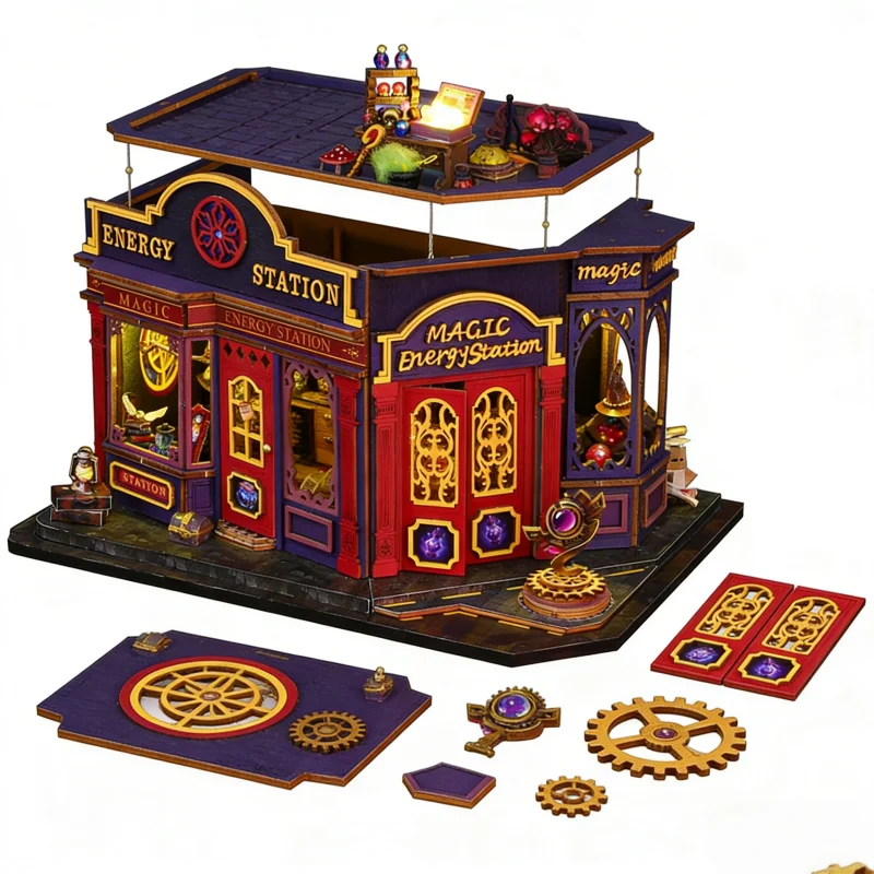 OUZEY Arcane Power Hub DIY، نموذج محطة الطاقة الخشبية ثلاثية الأبعاد، مجموعة STEM Magic Craft للمراهقين #5