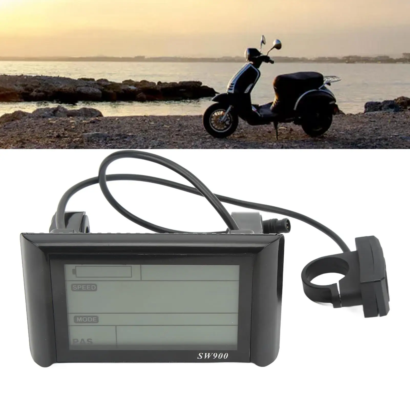 Medidor de pantalla LCD para bicicleta eléctrica, conector impermeable, Scooter, SW900