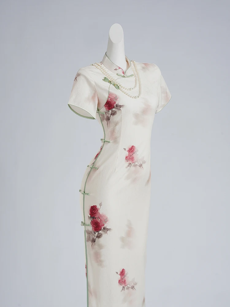 

Ele White Qipao Dr Young Sle Retro Chinese New Version Daily Wear Low Slit ort Sve Long Qipao for Women