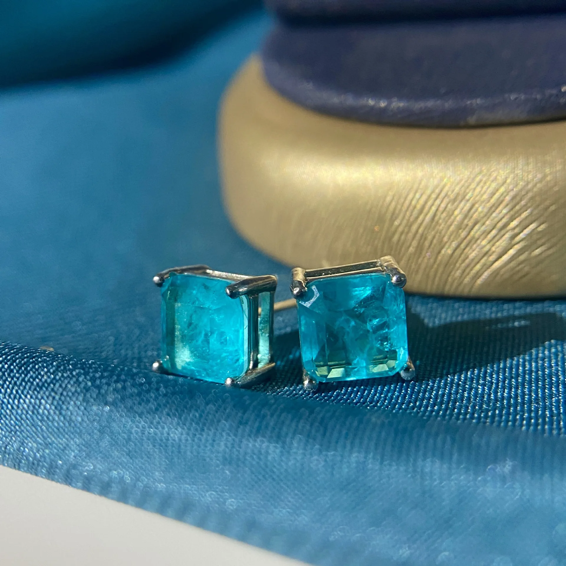 Vintage 100% 925 Sterling Silver Paraiba Tourmaline Gemstone Birthstone Earring Studs Earrings Ladies Fine Jewelry Wholesale