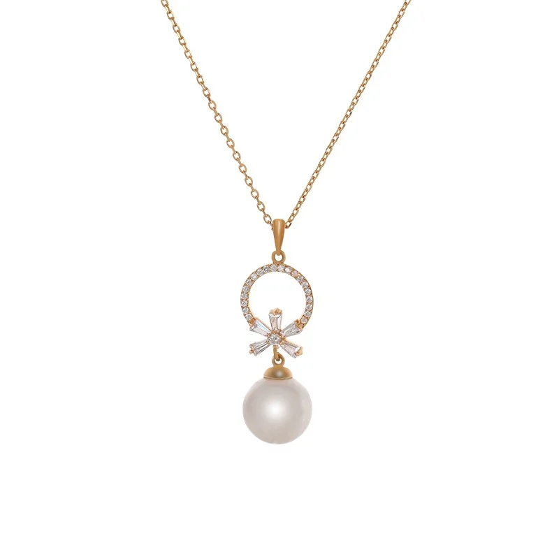 Yuyi Copper Micro Diamond Pearl Pendant with High-end Feel for Women Necklaces Mesh Red Niche Design Collarbone Color Retention image 3