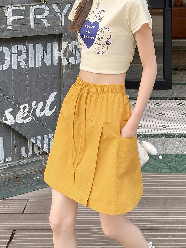 Sommer-Damen-Shorts Schnelltrocknend Leichtgewichtig Mit Taschen Vorderer Schlitz Cargo-Hose Hohe Taille Knielange Shorts Sportliche Freizeithose – Detail 6