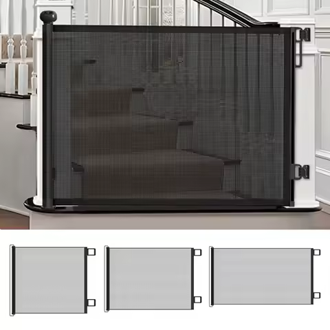 Retractable Pet Gate Dog Retractable Gate No-Drill Childproof Net Fence Cat Baffle for Indoor Staircase Patio Fireplace Deck