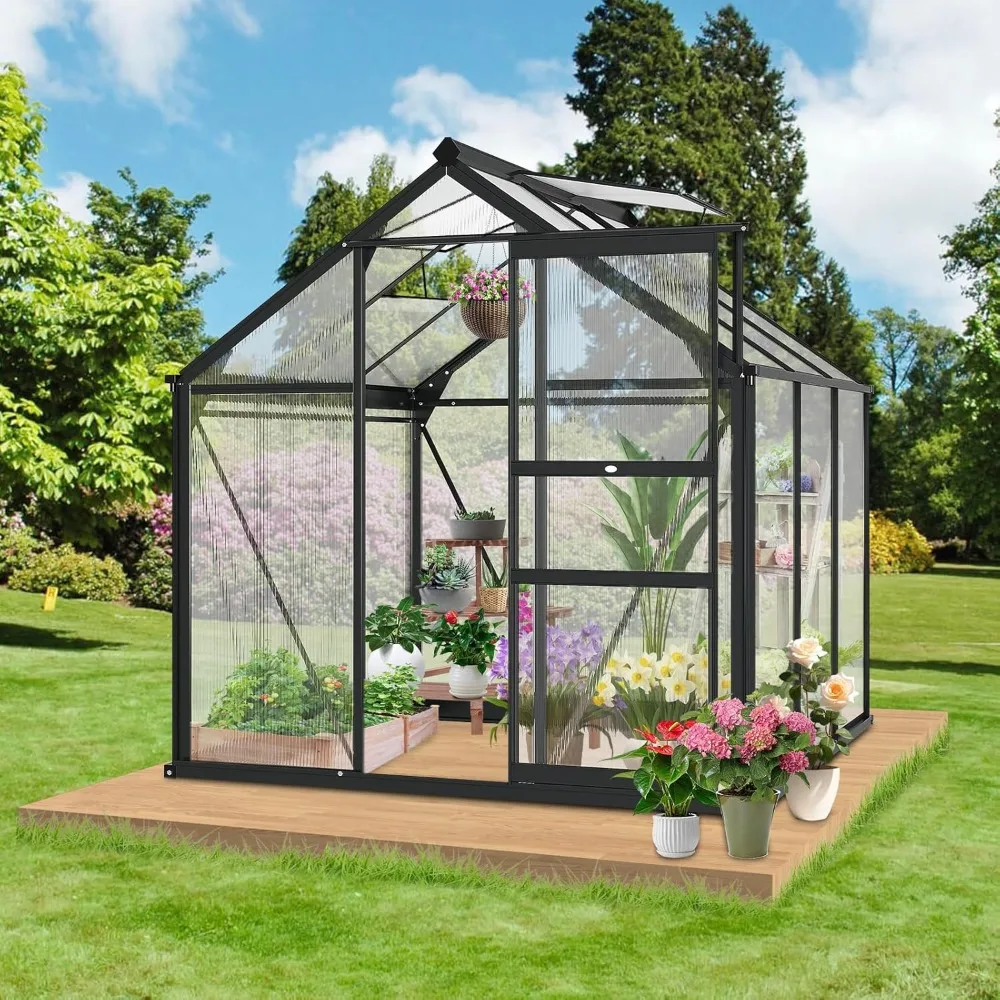 

6 X 6 FT Greenhouses, Heavy Duty for Outdoors with Door & Adjustable Roof Vent, Polycarbonate, UV Protection, Conservatory