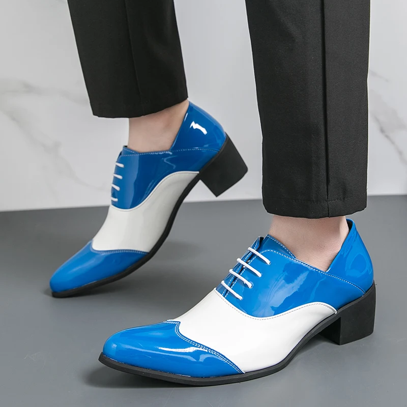 

Men's Lace Up Color Blocked Oxford Shoes Height Increasing Leather Shoes Simple Men's High Heels Formal Business Office Shoe