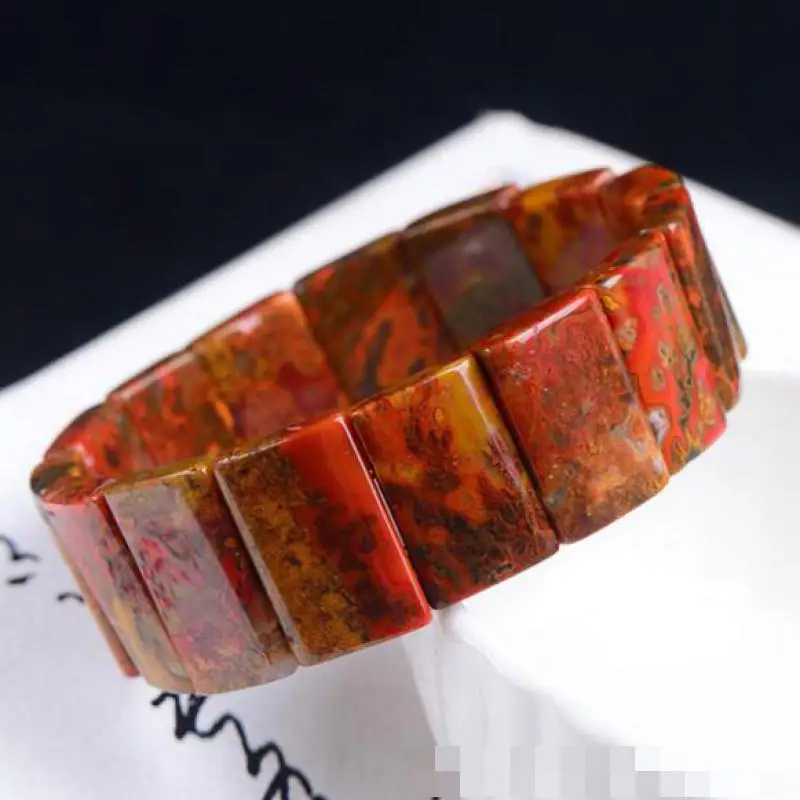 Natural Jade Stone Square Bead Bracelet Men Women Healing Gemstone Fine Jewelry Genuine Southern Red Agate Bracelets Bangles