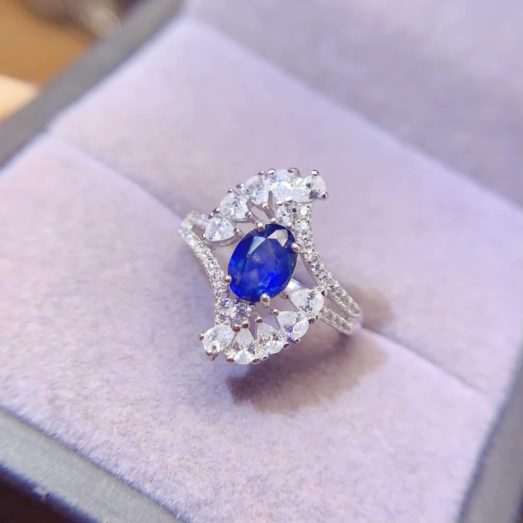 KJJEAXCMY Natural Sapphire Ring S925 silver , electroplated locking color process, high clarity Full of luster Support testing