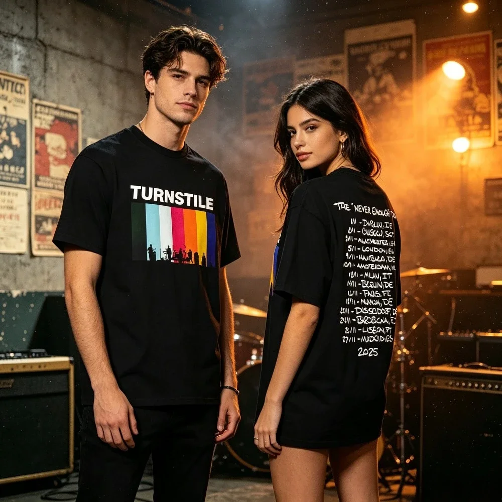 Turnstile Never Enough Tour T-shirt Retro Hardcore Rock Pattern T-shirt Unisex Short-sleeved Men Women Y2k Hip-hop Sportswear